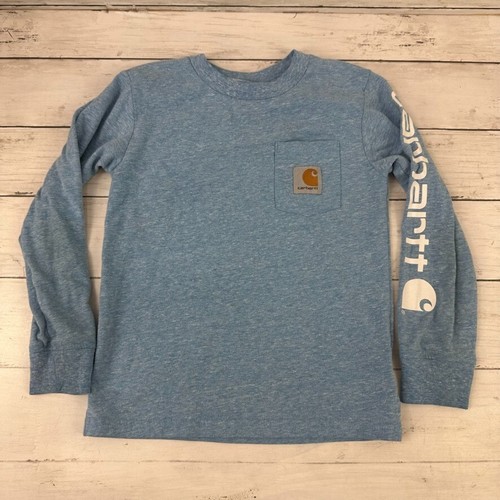 Carhartt Shirt Boys 5 Blue Long Sleeve T-Shirt Outdoor Work Chore Farm pocket T