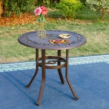 Patio Dining Table Outdoor Table Cast Aluminum All-Weather with Umbrella Hole