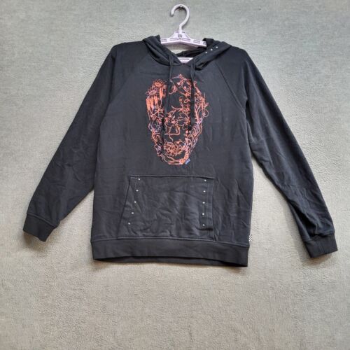 VANS Women Sweatshirt Medium Black Hoodie Logo Skull Floral Studded Pullover