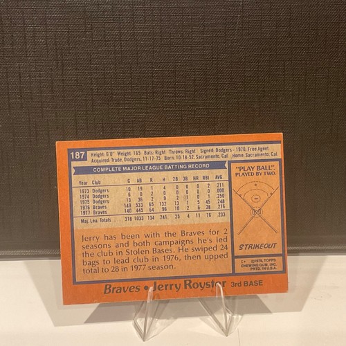 ⚾️ 1978 Topps JERRY ROYSTER 187 - BRAVES Baseball Card * Sharp Edges! - Picture 2 of 2