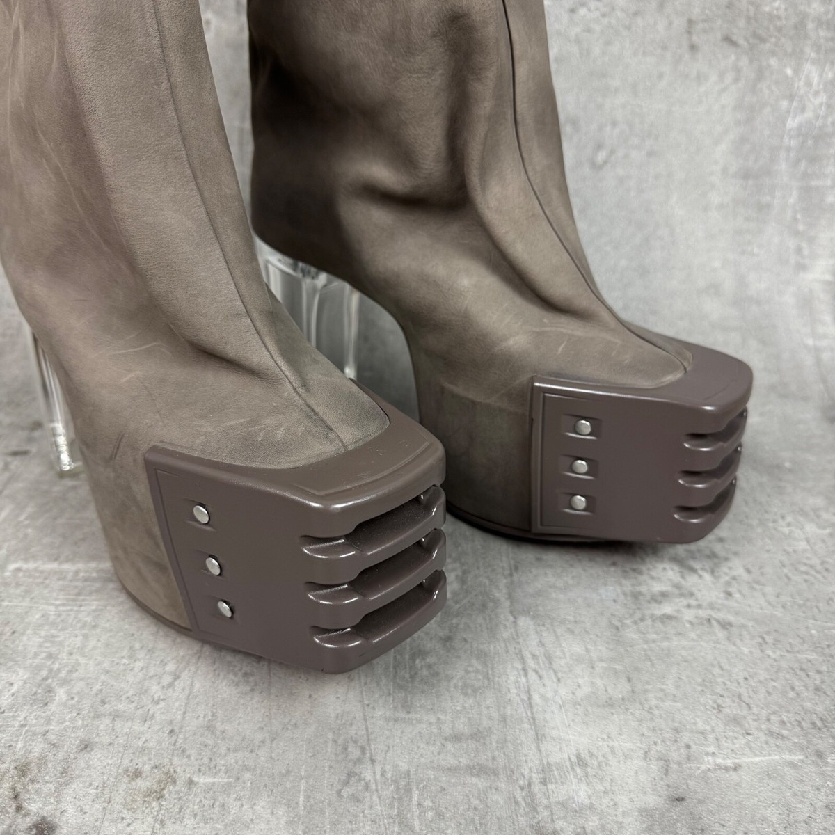 靴 rick owens beveled platforms kiss boots RICK OWENS Oblique Thigh High Kiss Heels Grill Beveled Dust