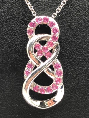 Sterling Silver 925 Pink Sapphire Double Infinity Loop Twist Overlap Necklace
