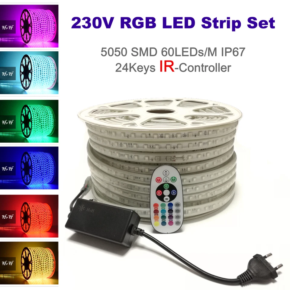 2-50M 230V RGB LED Streifen Strip 60LEDs/M RF IR Bluetooth WiFi Controller - Bild 3 von 4