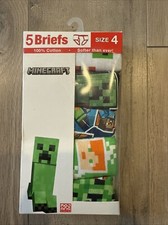 Minecraft 5 Pack Boys 100 Cotton Briefs Size 4- NEW IN BOX