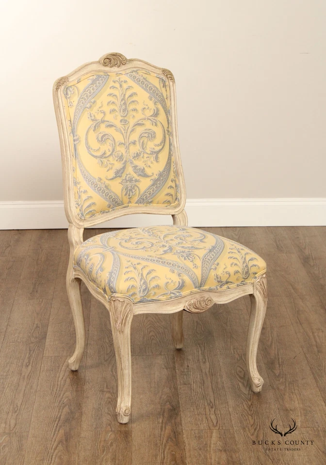 French Louis XV Style Set of Six Distress Painted Dining Chairs - Image 3 of 4