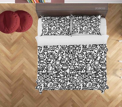 3D Graffiti Muster Handgezeichnet Schwarz Quilt Cover Set Bettwäsche Sets Kis...