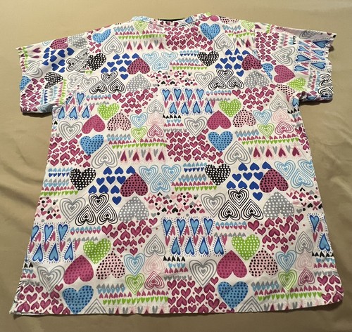 Bonita Scrubs Large Scrub Top White Hearts 2 Pockets - Picture 7 of 7