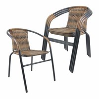 4Er Set Bistrostuhl Farbe Schwarz + Braun Stapelstuhl Balkonstuhl Poly-Rattan