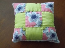 Vintage 1950 Quilted Pillow Machine Pieced Nine Square Quilt Block Muslin Back