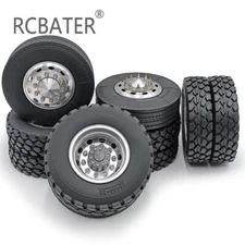 RCBATER Front Rear Wheel Rim Hub + Tires for 1/14 RC Car Tamiya Tractor Truck