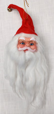 Vtg Santa Claus Head Hanging Christmas Ornament Rubber Face Wire Glasses Beard