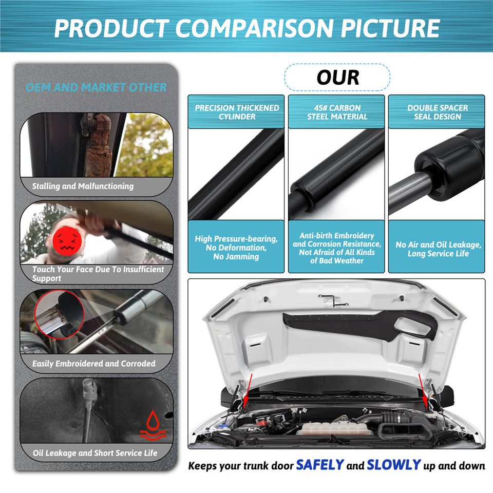 Front Hoods+Rear trunk Spring Gas Struts For Ford F150 Pickup