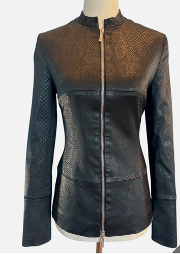 Karen Millen Faux Leather Reptile Embossed Jacket Sturdy Zipper Close Lined 8