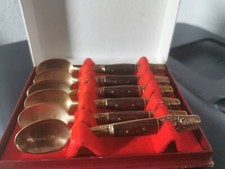 6 x VINTAGE ŁYŻKA DO MOKKI/KAWY MOSIĘŻNA I DREWNIANA TAJLANDIA