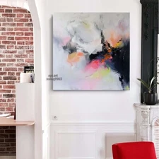 Hand-Painted Oil Painting on Canvas wall Art Pink Abstract Home Decor 24in