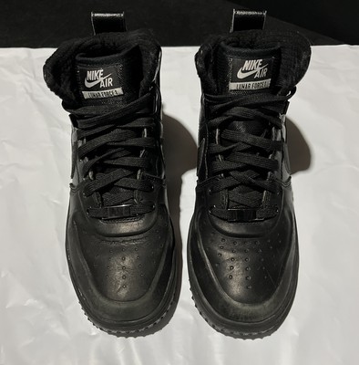 Boys Nike Lunar Force 1 Watershield WR 4.5 Zoom Air Triple Black mid high |  eBay