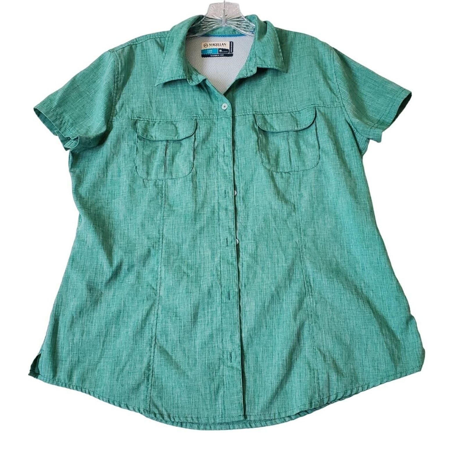 Magellan Outdoors Men's Fish Gear XL Green Classic Fit Shirt Short Sleeve