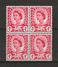 Wales 1967 Sc# 10 Queen Elizabeth dragon 4p red Great Britain GB block 4 MNH