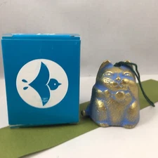 Kotobuki Japanese Wind Chime Cast Iron Gold / Blue Lucky Maneki Neko Cat 485-265