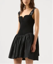 AJE Mira Black stretchy top Logo Strap Tulip Dress size L fit size 10/12