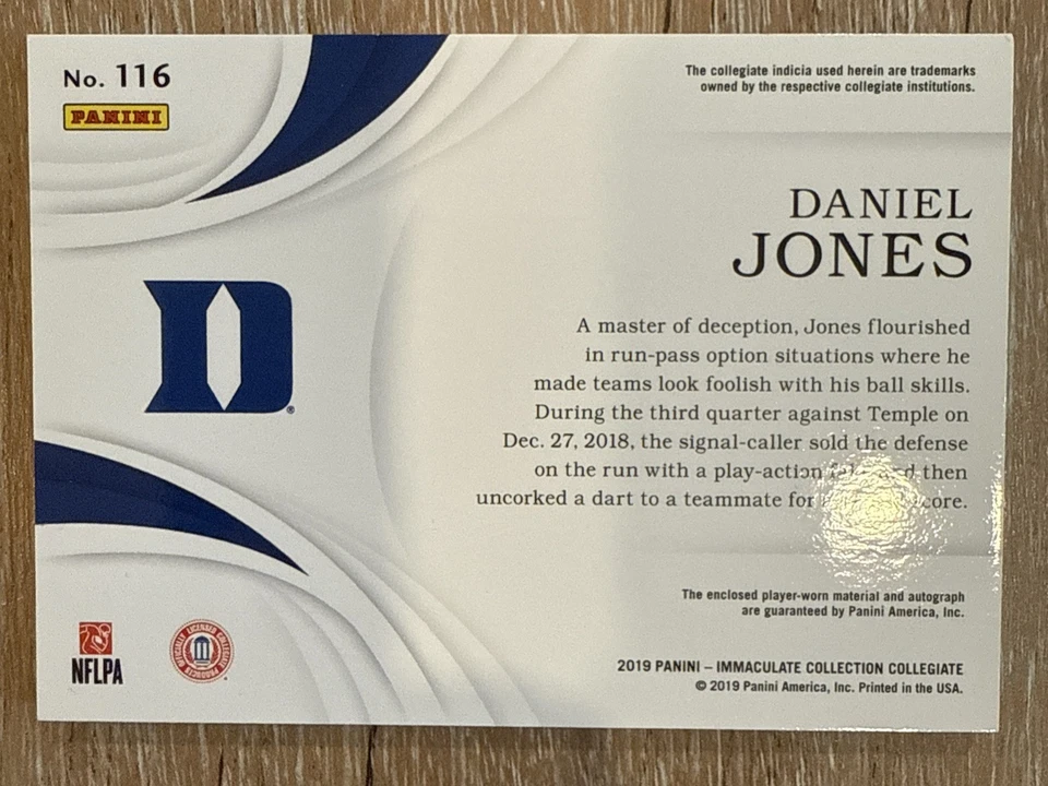 2019 Panini Immaculate #116 RPA Daniel Jones Auto /99 On Card Rc Colts 📈 - Image 3 of 3