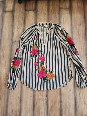 Anthropologie Akemi & Kin Manuela Floral Embroidered Striped Women Size S READ