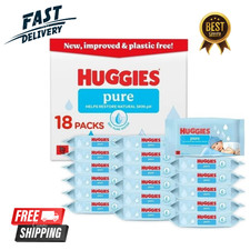 Huggies Pure Plastic Free Baby Wipes - Pack of 18 864 Wipes 99% Water Wet Wipes