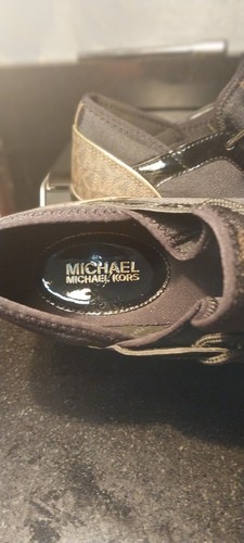 Michael Kors MK Trainer Lace Up Sneakers Black & Gold Shoes Womens Size 10m - Picture 8 of 12