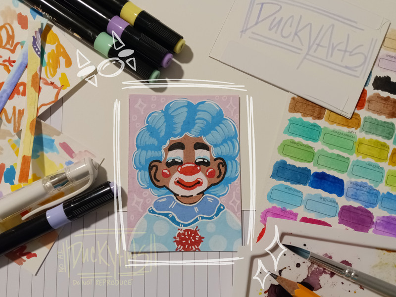 One Of a Kind ACEO Original Art Card - DuckyArts "Classic Clown" 2026 2 of 2
