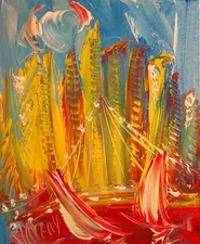 CITYSCAPE  Abstract Modern Original Oil Painting  CANVAS BY KAZAV 332I3G