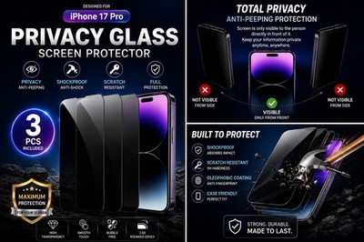 3 Pack Screen Protector for iPhone 17 Pro Tempered Glass Anti-Spy Anti-Scratch