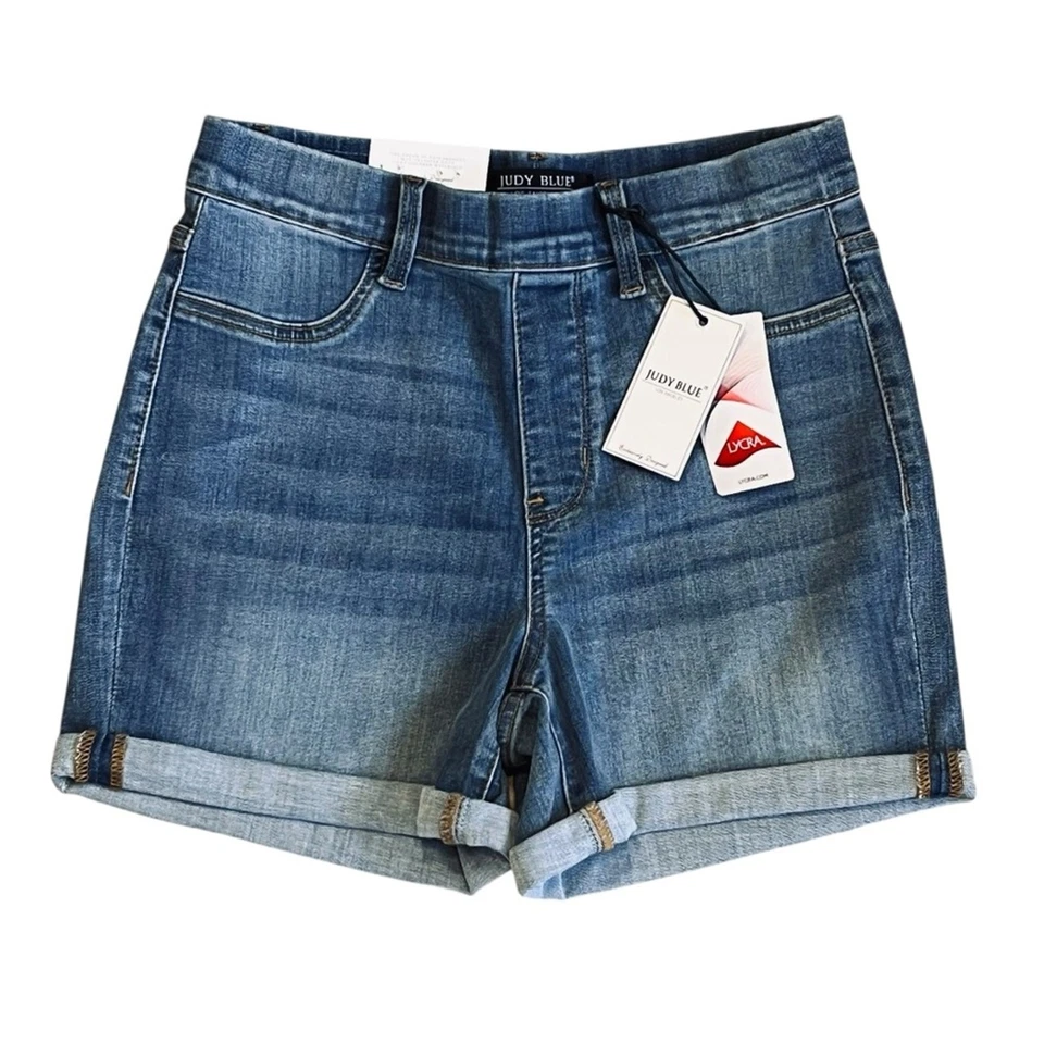 Judy Blue Women’s Sz M NWT Pull On High Rise Cuffed Denim Shorts - Image 3 of 4
