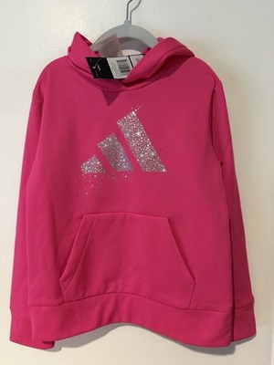 Adidas Bright Pink With Silver Stars Hoodie Sweatshirt Youth Girls 6 New