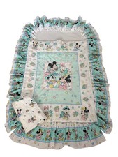 Vtg Dundee Disney Baby Crib Blanket Minnie Mickey Mouse Donald Daisy Green 90s