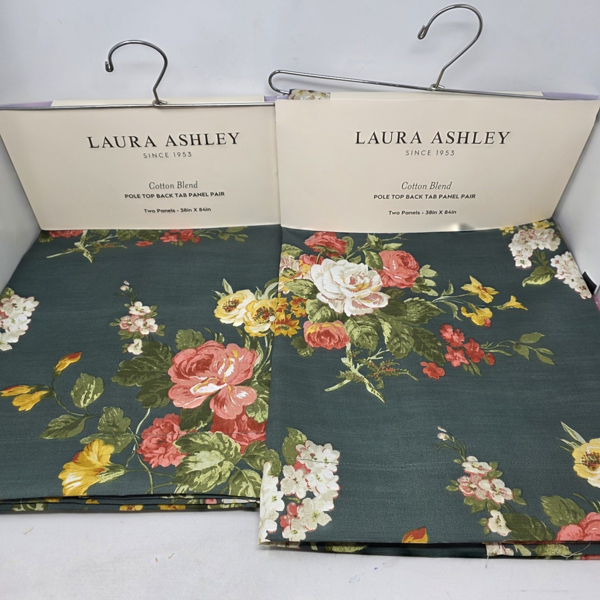 Laura Ashley Rosemore Curtains Set 4 Green Pink Floral Panels