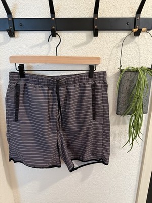 RVCA Men's Board Shorts Size Medium Gray Stripe Elastic Waist Swim Trunks VA