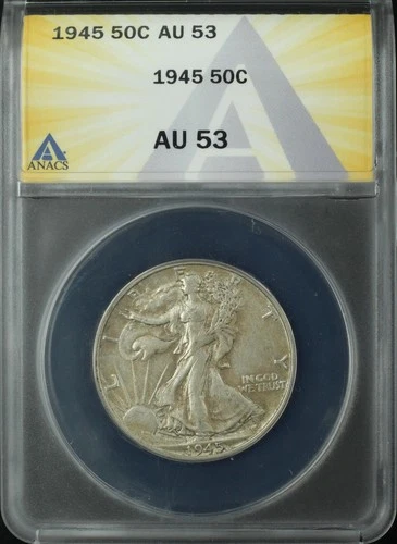 1945 WALKING LIBERTY HALF DOLLAR 50C ANACS AU53 (P0665)