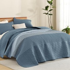 Oversized King Quilt Set Blue Super King Plus 128 120in 19 - Blue Linen