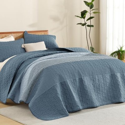 Oversized King Quilt Set Blue Super King Plus(128*120in) 19 - Blue