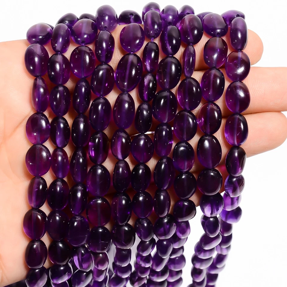 Piedras preciosas de amatista africana forma ovalada cuentas lisas 7X5 12X8 mm hilo 8.5" UGB-793 Foto 3 de 4