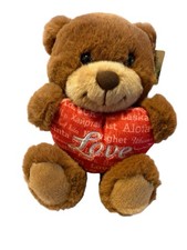 Aurora Brown Teddy Bear Holding Red Heart "Love" Plush Soft 8 inch