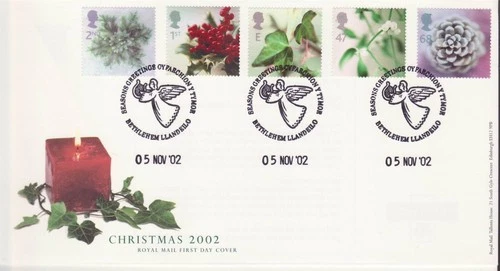 GB Stamps First Day Cover Xmas Christmas, Holly, Ivy, ANGEL - BETHLEHEM PM 2002