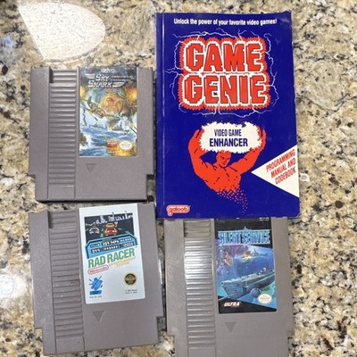 UNTESTED AS-IS NES Lot: Game Genie Book, Rad Racer, Sky Shark, Silent Service 
