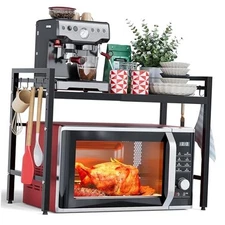  Expandable Microwave Stand,2 Tier Metal Kitchen Countertop 2 tier Black