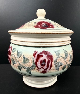 RVE RE ? Pottery Seagrove NC North Carolina Large Lidded Jar Roses 1995