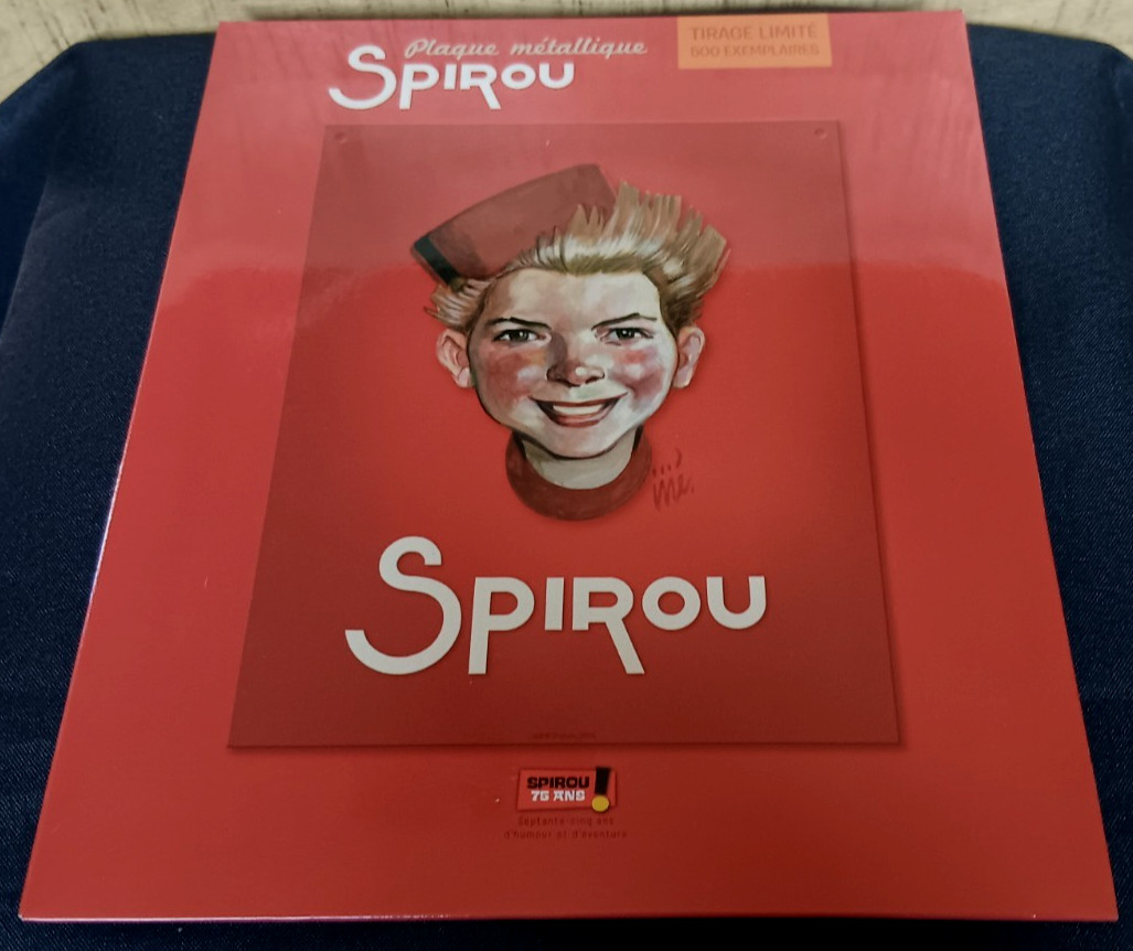Plaque collector Spirou 75 ans en métal numérotée pour collectionneur