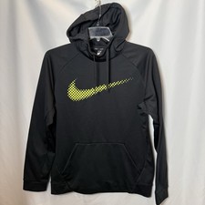 Nike Therma-FIT Hoodie Black Neon Yellow Swoosh Pullover Sweatshirt Men s L
