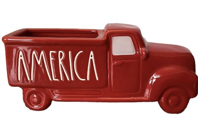 #ad Patriotic Rae Dunn Red Truck America Table Decor Plant Holder Candy Dish $12.99