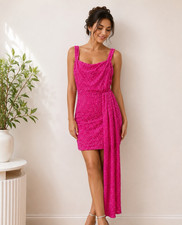 Fashion Nova Women’s Hot Pink Sequin One Shoulder Asymmetrical Mini Dress 2X
