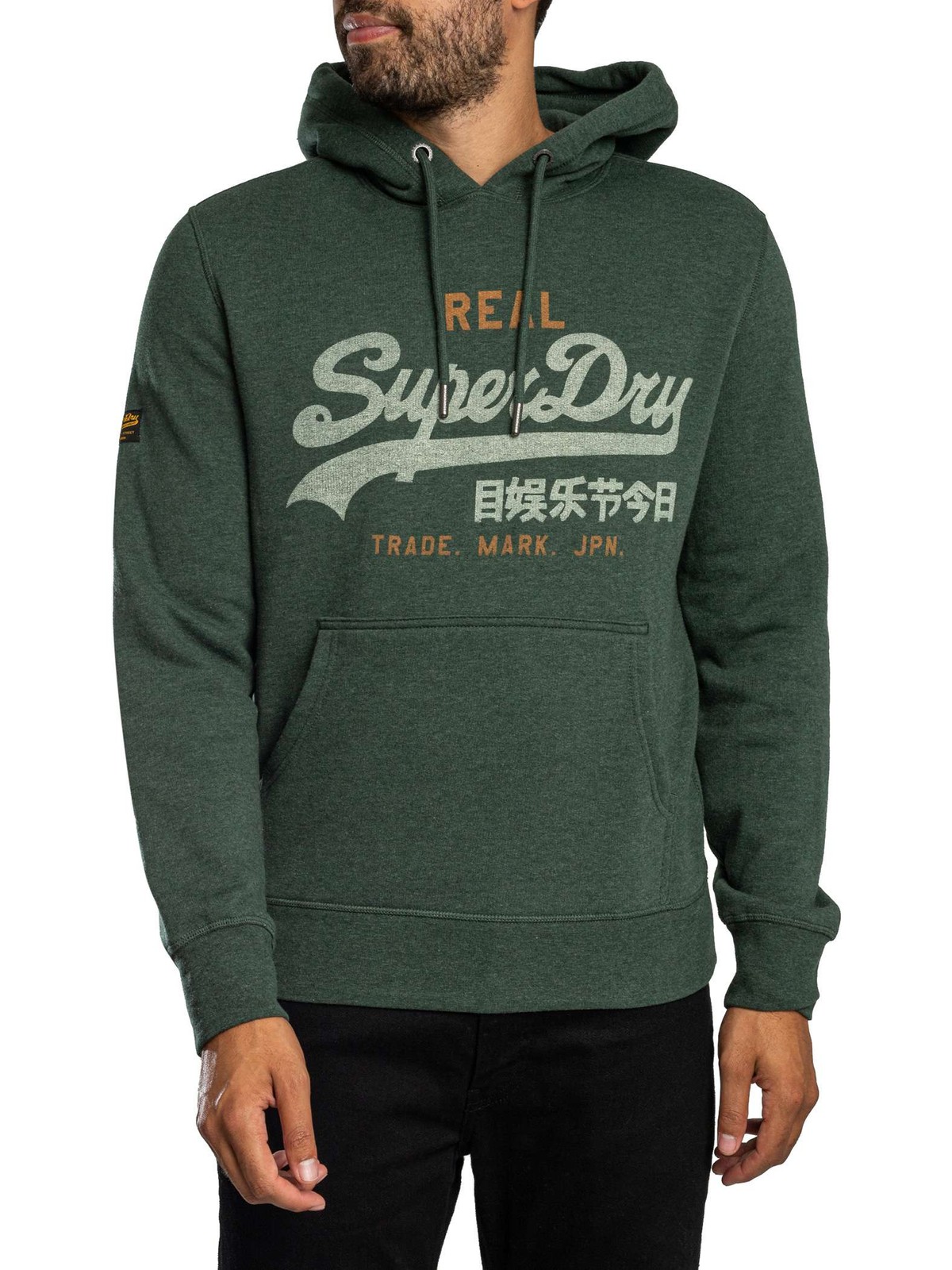 Superdry Heritage Relaxed Pullover Hoodie, Denver Green Marl - S